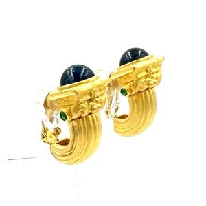 Vintage CINER ? Gold Mogul Poured Glass Clip On Earrings